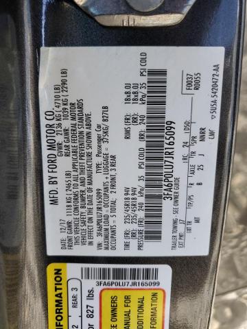 3FA6P0LU7JR165099 2018 FORD FUSION, photo no. 13