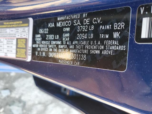 3KPF24AD7NE501138 | 2022 KIA FORTE FE