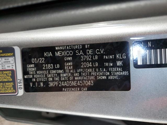 3KPF24AD5NE457043 | 2022 KIA forte fe