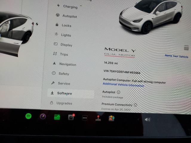 7SAYGDEF4NF463984 | 2022 TESLA MODEL Y