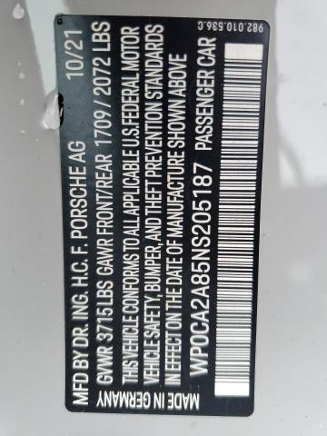 2022 PORSCHE BOXSTER BA WP0CA2A85NS205187