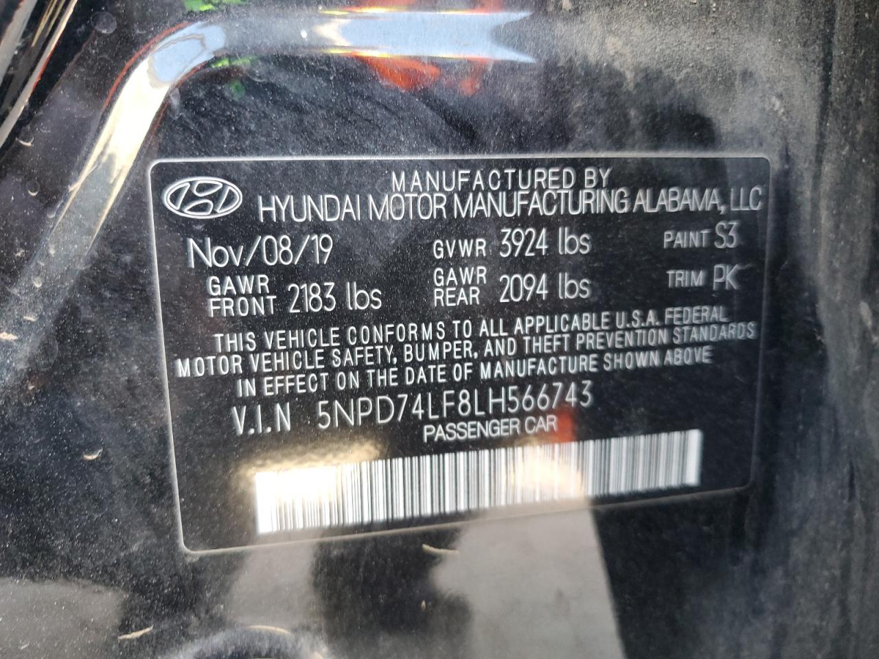 2020 Hyundai Elantra Se vin: 5NPD74LF8LH566743