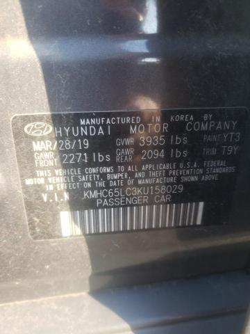 KMHC65LC3KU158029 | 2019 HYUNDAI IONIQ BLUE