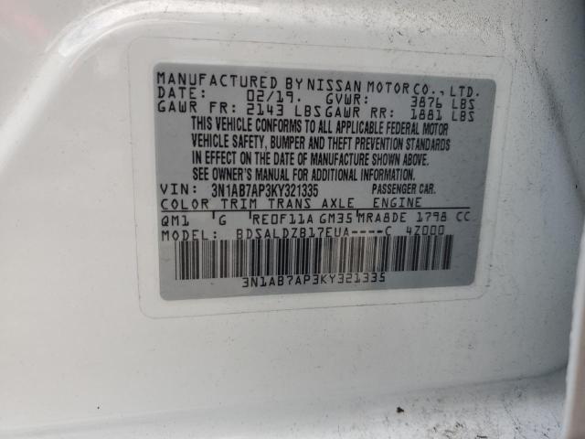 3N1AB7AP3KY321335 | 2019 NISSAN SENTRA S