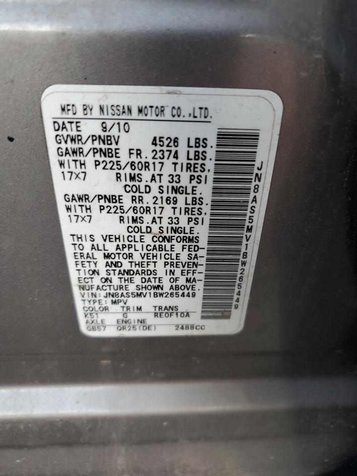 jn8as5mv1bw265449 JN8AS5MV1BW265449 2011 Nissan Rogue S
