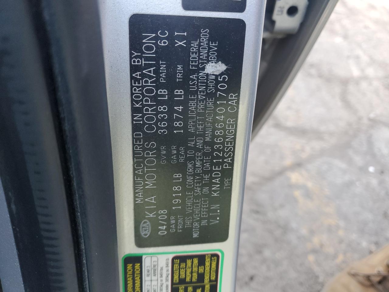 knade123686401705 KNADE123686401705 2008 Kia Rio Base