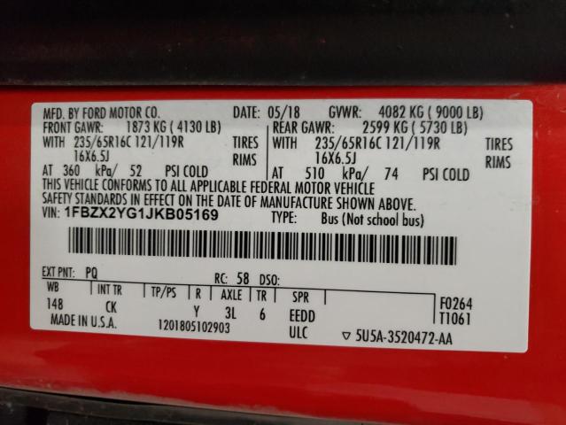 2018 FORD TRANSIT T- - 1FBZX2YG1JKB05169