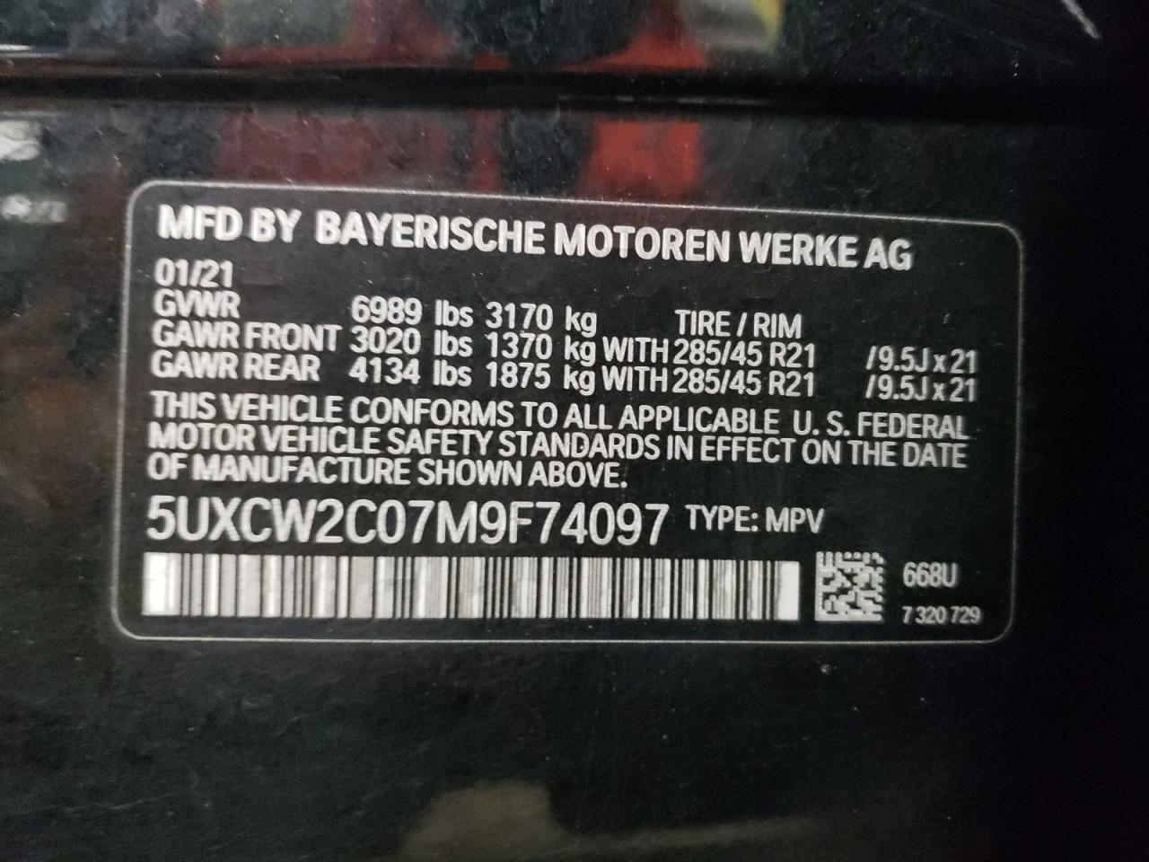 5UXCW2C07M9F74097 2021 BMW X7 xDrive40I