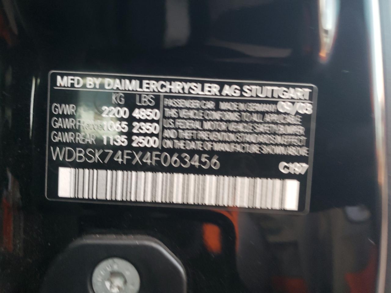wdbsk74fx4f063456 WDBSK74FX4F063456 2004 Mercedes-Benz Sl 55 Amg