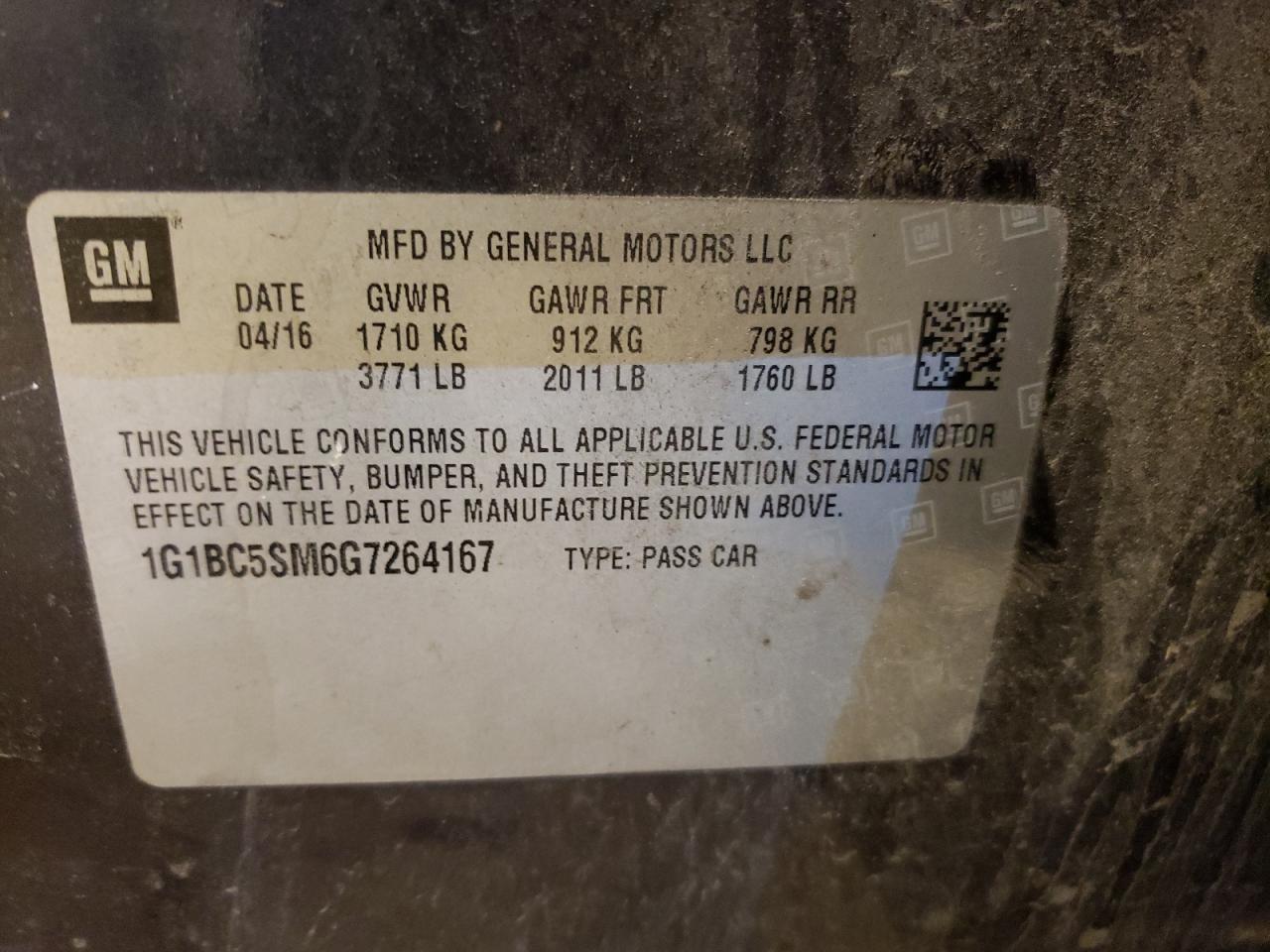 1G1BC5SM6G7264167 2016 Chevrolet Cruze Ls