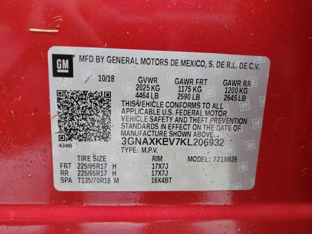 3GNAXKEV7KL206932 | 2019 CHEVROLET EQUINOX LT