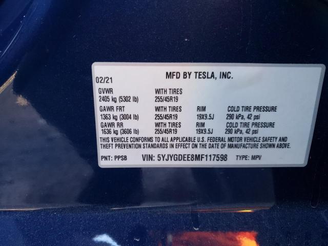 5YJYGDEE8MF117598 | 2021 Tesla model y