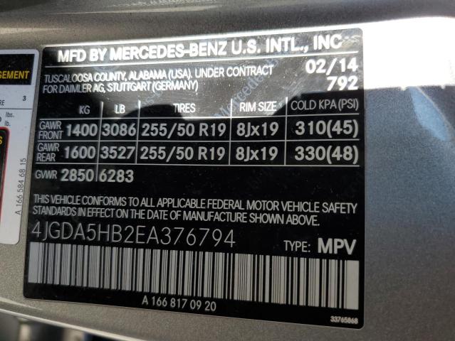 VIN 4JGDA5HB2EA376794 2014 Mercedes-Benz ML-Class, ... no.14