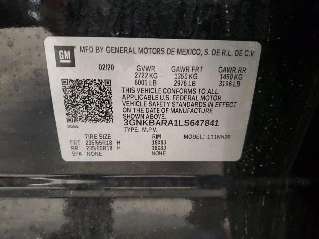 2020 CHEVROLET BLAZER L 3GNKBARA1LS647841