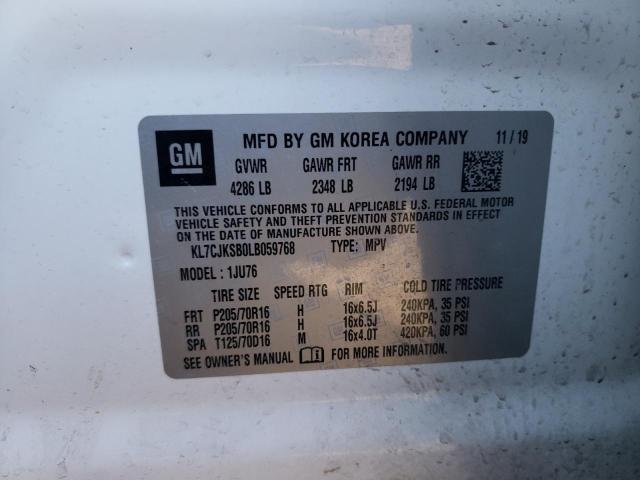 KL7CJKSB0LB059768 | 2020 CHEVROLET TRAX LS