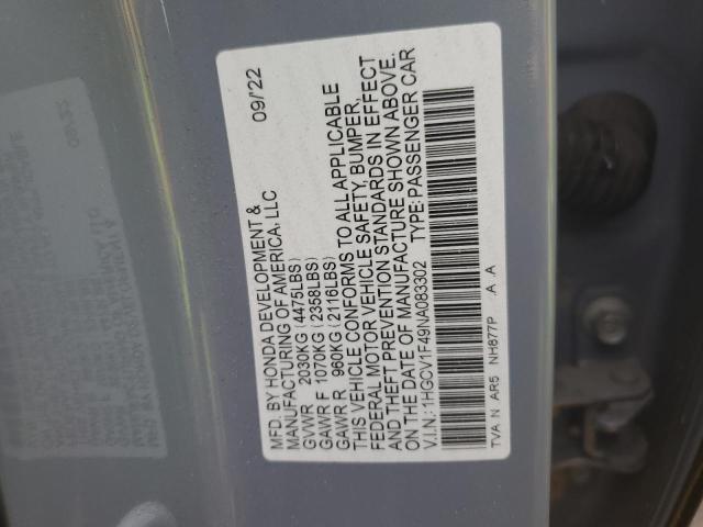 1HGCV1F49NA083302 | 2022 HONDA ACCORD SPO