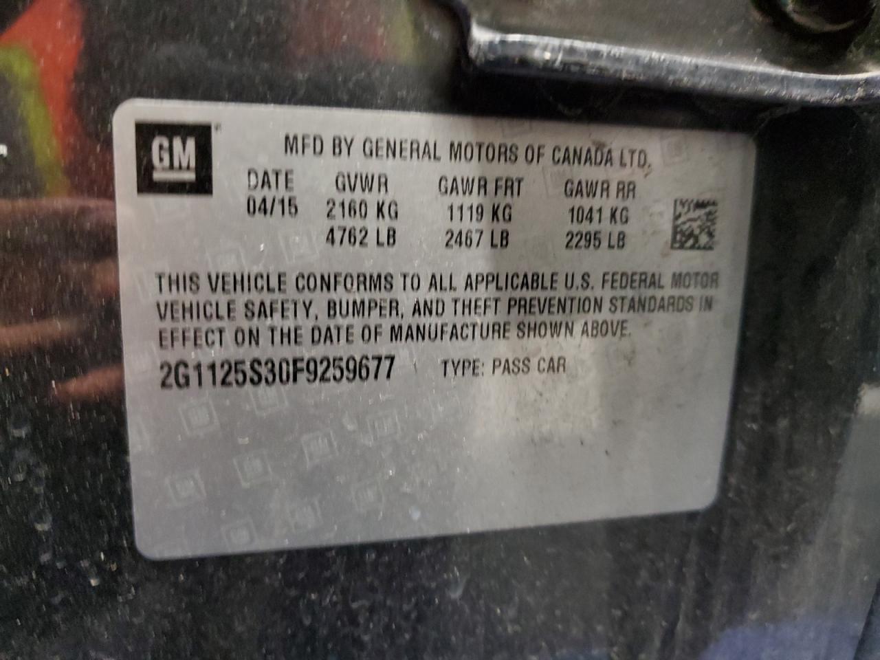 2G1125S30F9259677 2015 Chevrolet Impala Lt