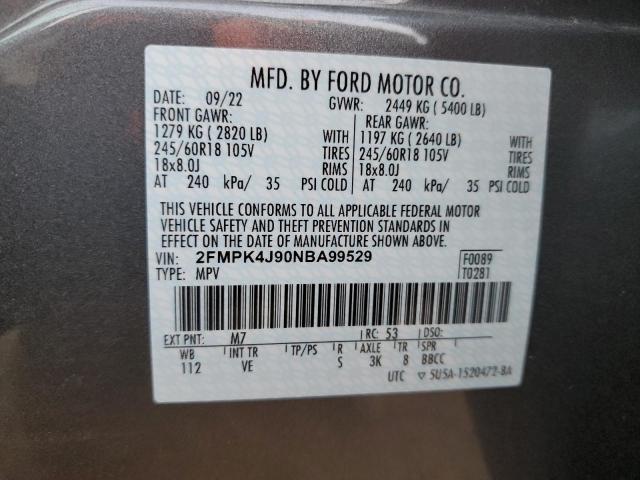 2FMPK4J90NBA99529 | 2022 Ford edge sel