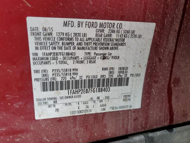 1FAHP2E87FG188403 | 2015 FORD TAURUS SEL