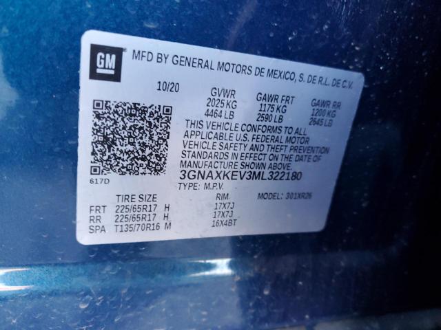 3GNAXKEV3ML322180 | 2021 CHEVROLET EQUINOX LT