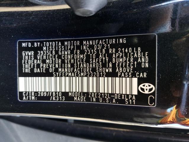 5YFEPMAE5MP232012 | 2021 TOYOTA COROLLA LE