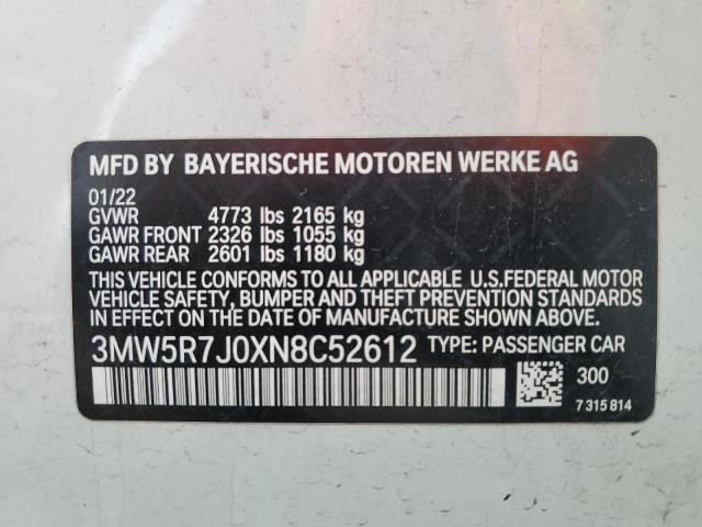 3MW5R7J0XN8C52612 | 2022 BMW 330XI