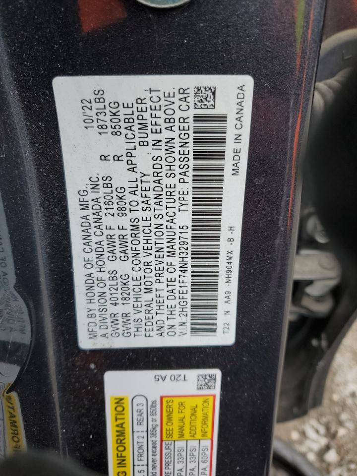 2HGFE1F74NH329715 HONDA CIVIC 2022
