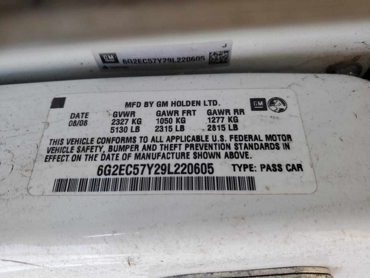 6g2ec57y29l220605 6G2EC57Y29L220605 2009 Pontiac G8 Gt
