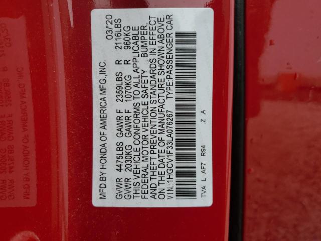 1HGCV1F33LA076267 | 2020 Honda accord sport