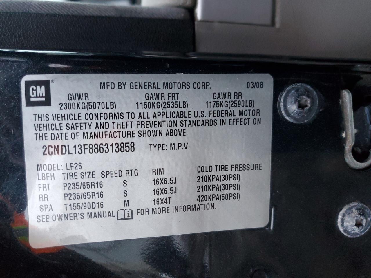 2CNDL13F886313858 2008 Chevrolet Equinox Ls