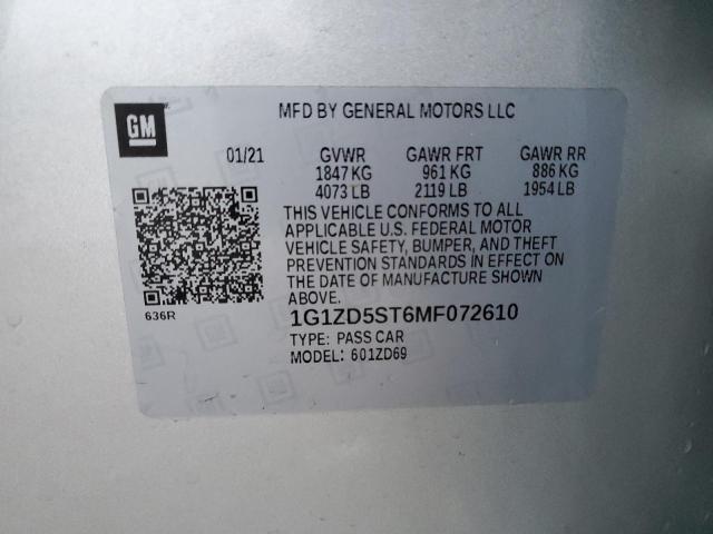 1G1ZD5ST6MF072610 | 2021 CHEVROLET MALIBU LT