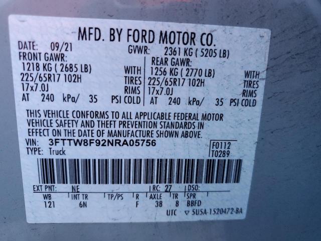 3FTTW8F92NRA05756 | 2022 FORD MAVERICK X