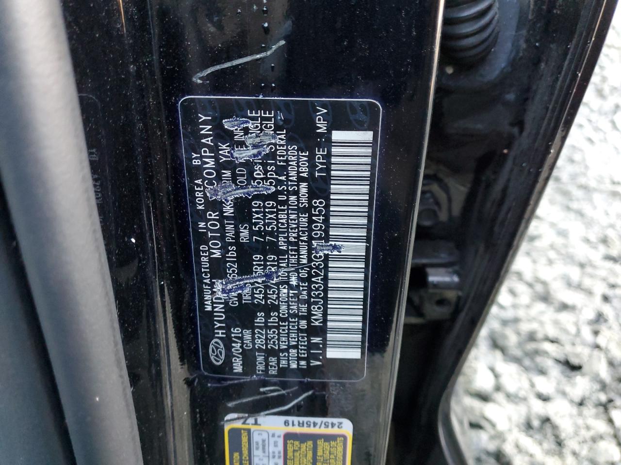 KM8J33A23GU199458 2016 Hyundai Tucson Limited