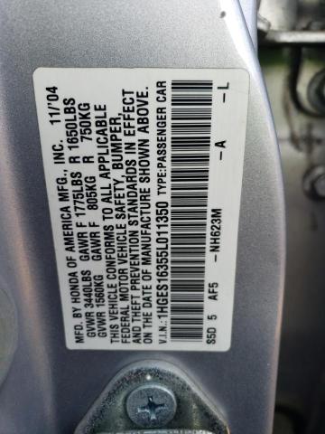 1HGES16355L011350 | 2005 Honda civic dx vp