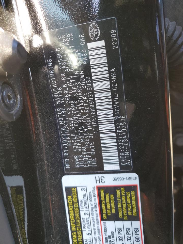 4T1BE46K89U375839 2009 Toyota Camry Base