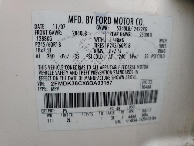 2FMDK38CX8BA33167 | 2008 Ford edge sel