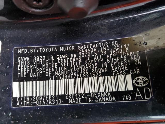 2T1BURHE7HC921523 | 2017 TOYOTA COROLLA L