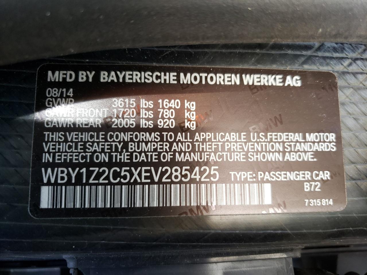 WBY1Z2C5XEV285425 2014 BMW I3 Bev