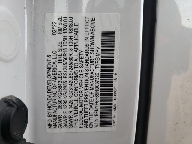 2022 HONDA PILOT TRAI 5FNYF6H85NB037326