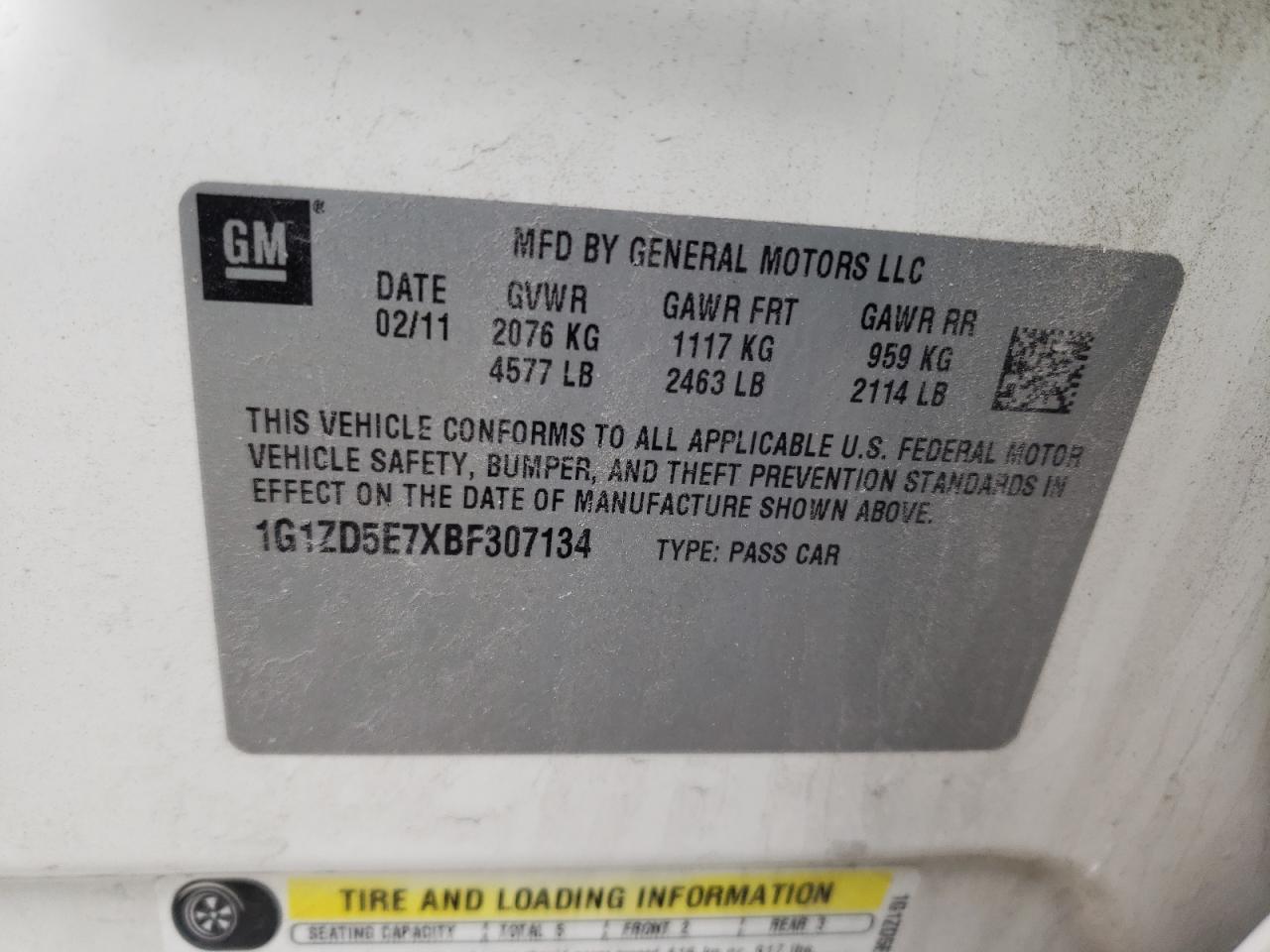 1G1ZD5E7XBF307134 2011 Chevrolet Malibu 2Lt