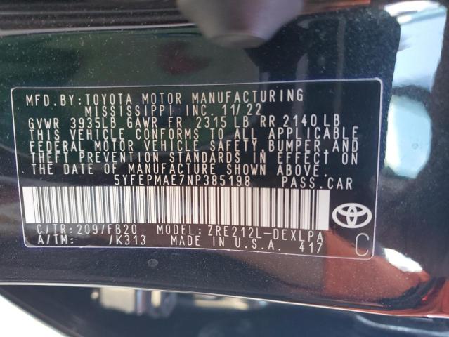 5YFEPMAE7NP385198 | 2022 Toyota corolla le