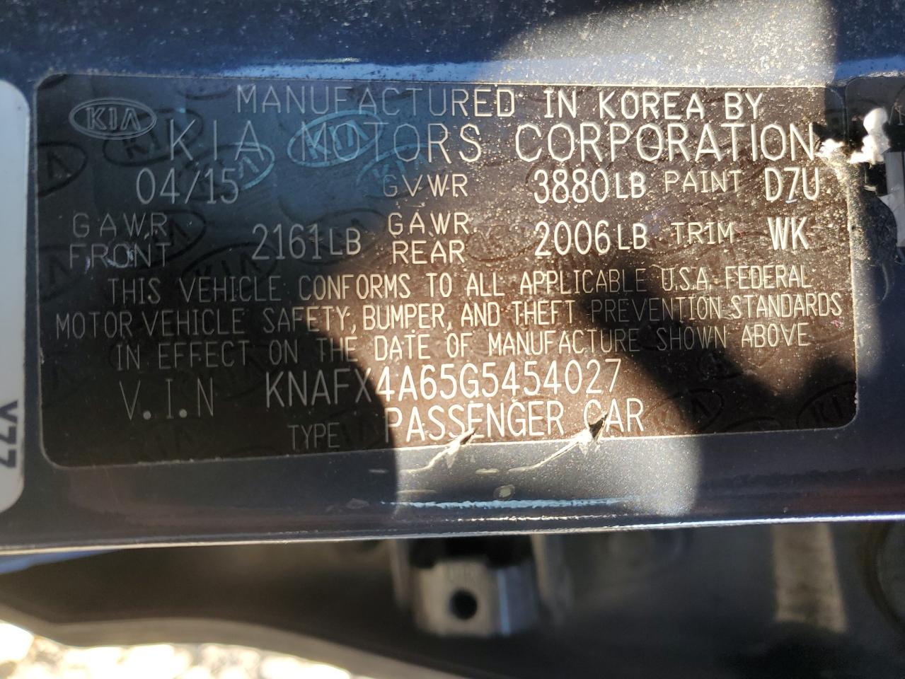 KNAFX4A65G5454027 2016 Kia Forte Lx