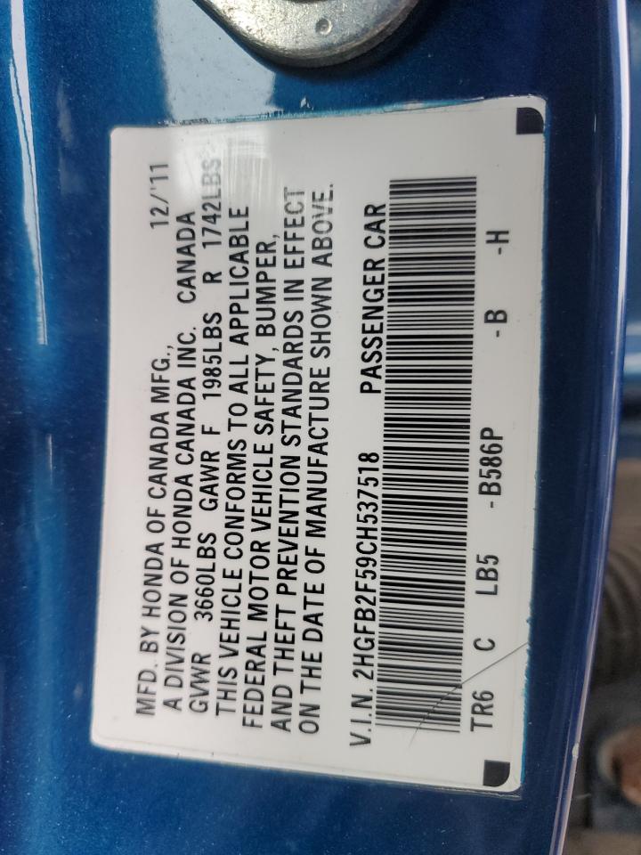 2HGFB2F59CH537518 2012 Honda Civic Lx