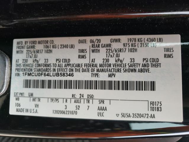 1FMCU0F64LUB58346 | 2020 FORD ESCAPE S