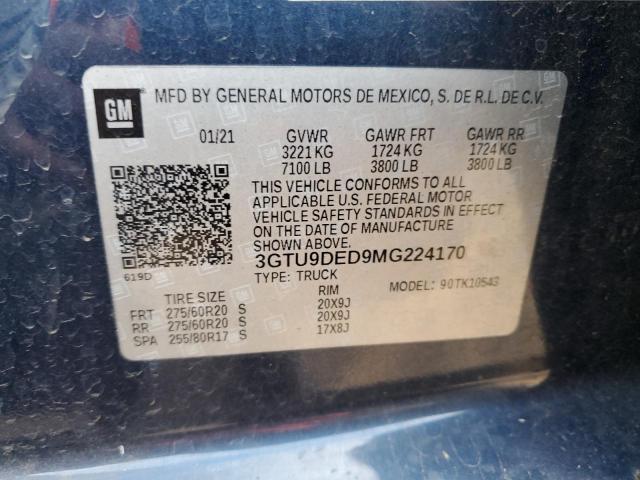 3GTU9DED9MG224170 | 2021 GMC SIERRA K15