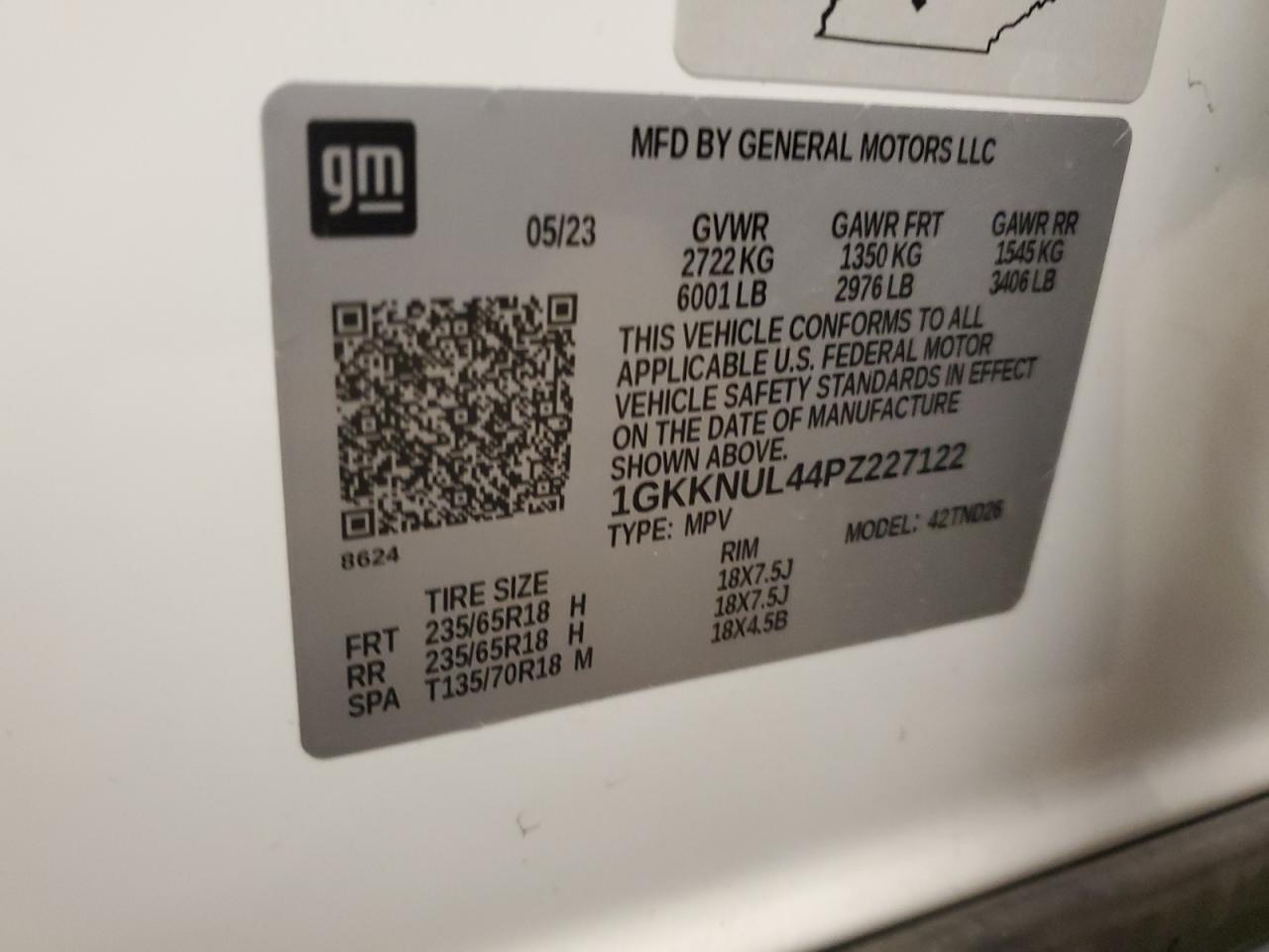 1GKKNUL44PZ227122 2023 GMC Acadia Slt