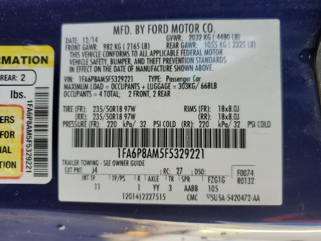 1FA6P8AM5F5329221 | 2015 FORD MUSTANG