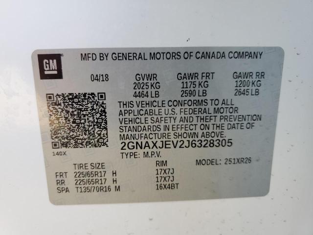 2GNAXJEV2J6328305 | 2018 CHEVROLET EQUINOX LT