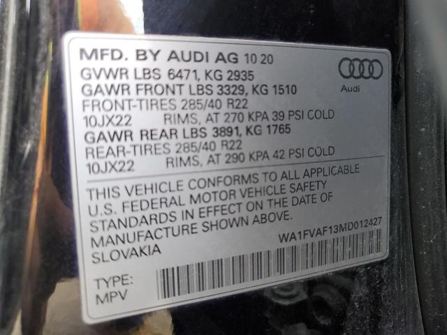 2021 AUDI Q8 PRESTIG WA1FVAF13MD012427