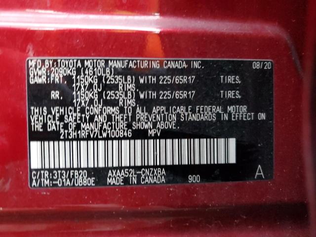 2T3H1RFV7LW100846 | 2020 TOYOTA RAV4 LE